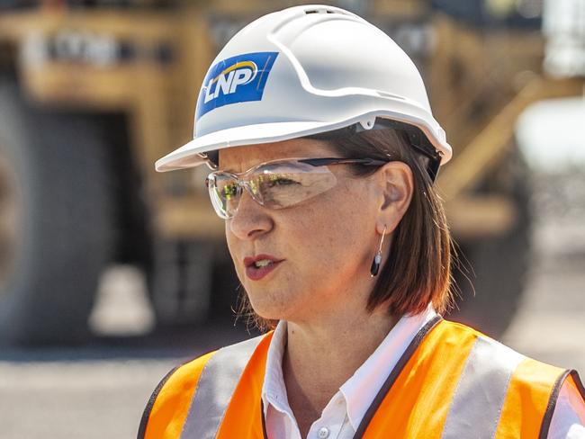 LNP leader Deb Frecklington visiting New Hope Group Acland Coal Mine north of Oakey with LNP Deputy Tim Mander. 5th Oct 2020. pic David Martinelli