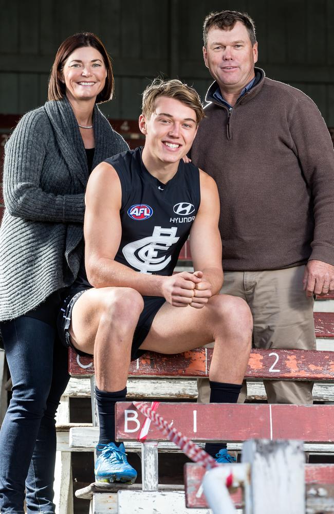 Patrick Cripps pictured with his parents. Picture: Mark Dadswell