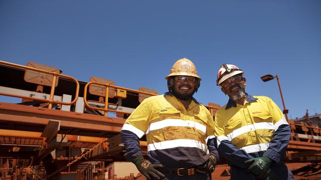 Marley Yorkston &amp; Ken Simpson pictured at Rio Tinto’s Cape Lambert Port in the Pilbara.