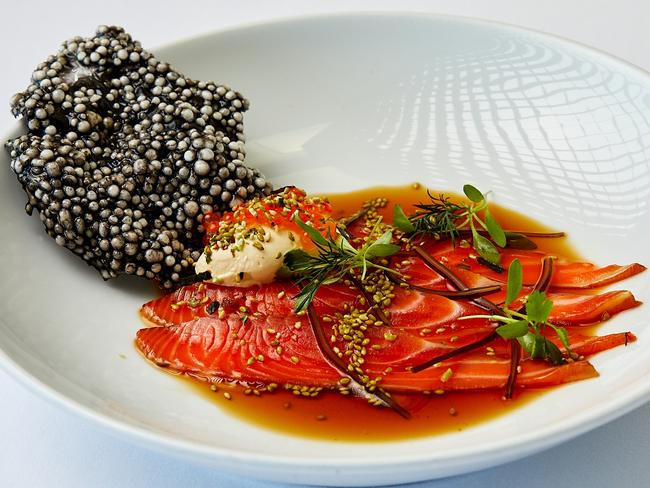 The soy-cured salmon with wasabi dressing at Catalina.