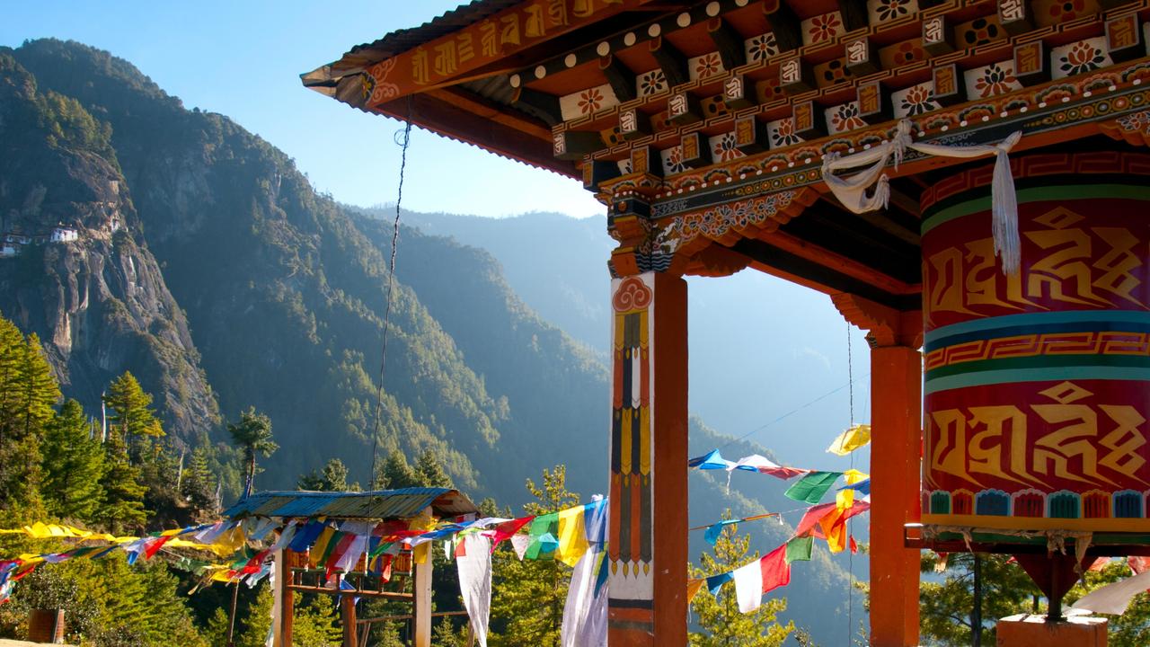 Bhutan, in the Himalayas, borders China to the north and India to the south.