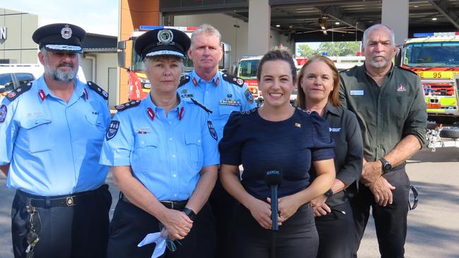 Chief Minister Lia Finocchiaro standing with the heads of each NTFES unit. Picture: Darcy Fitzgerald
