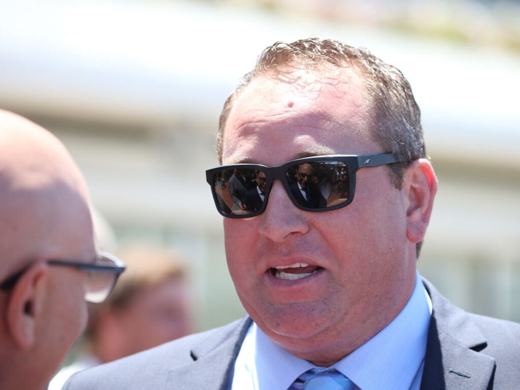 Chris Bieg after his horse Free Of Debt won the VRC Member Duane Rogers Plate ,  at Flemington Racecourse on January 19, 2019 in Flemington, Australia. (Pat Scala/Racing Photos via Getty Images)