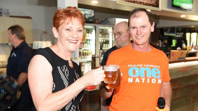 Pauline Hanson on the hustings ahead of 2020 state election with Mayborough candidate James Hansen.