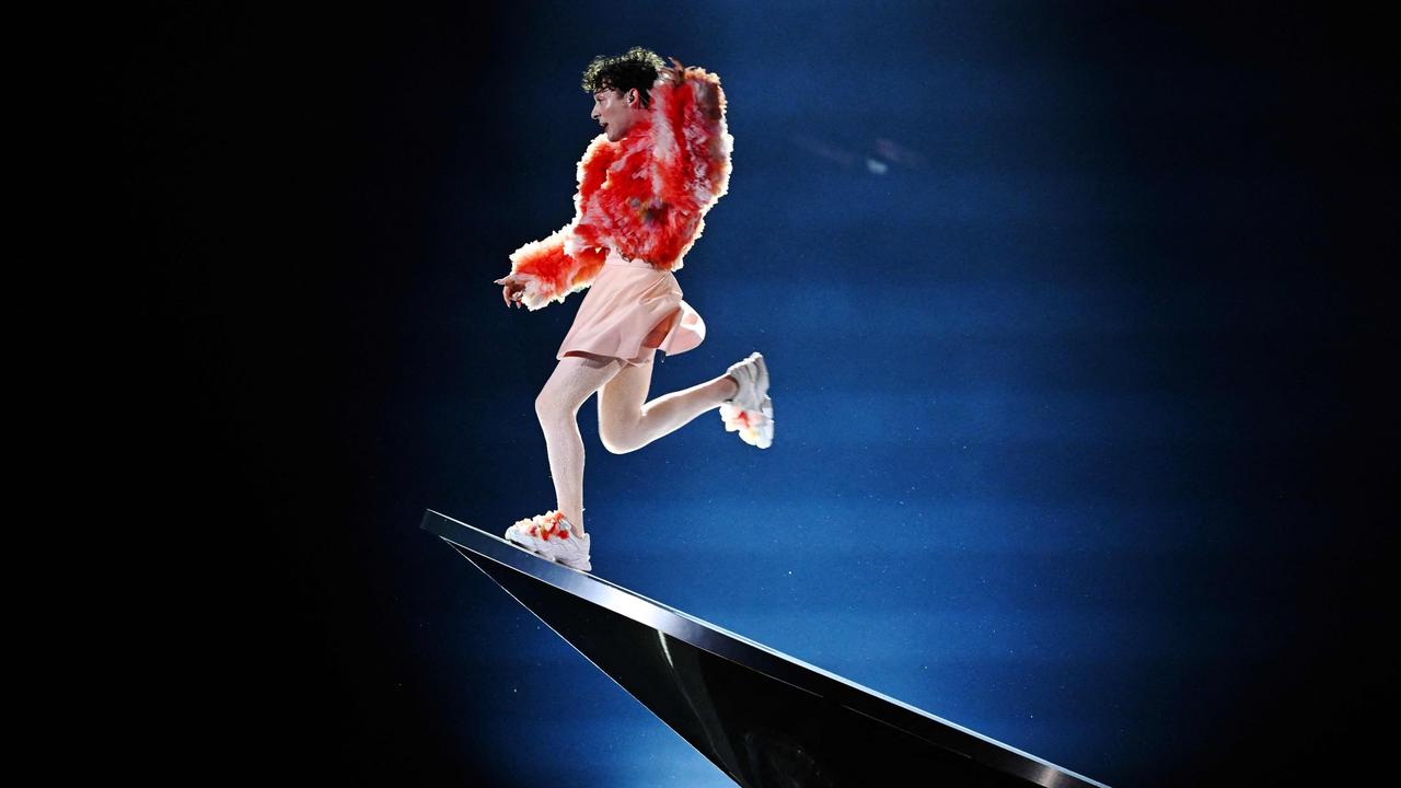 Singer Nemo representing Switzerland performs his balancing act. Picture: AFP.