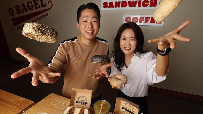 O Bagel owner Nick Jang with chief operations officer Jane Jeong at their second Broadbeach shop. Picture: Annette Dew