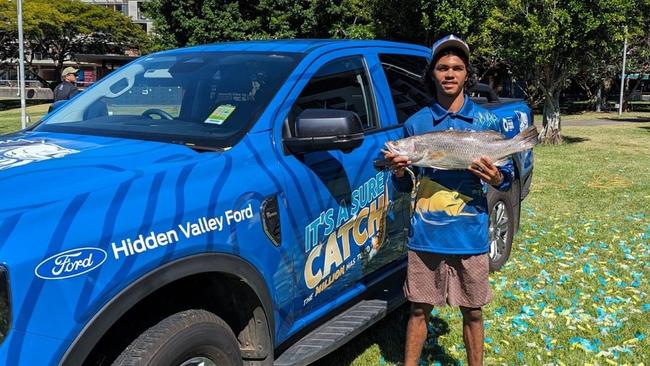 Keegan Payne with his winning $1m catch hooked in the Katherine River last year. Picture: Instagram