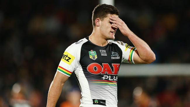 Nathan Cleary reacts during Penrith’s loss to the Warriors.