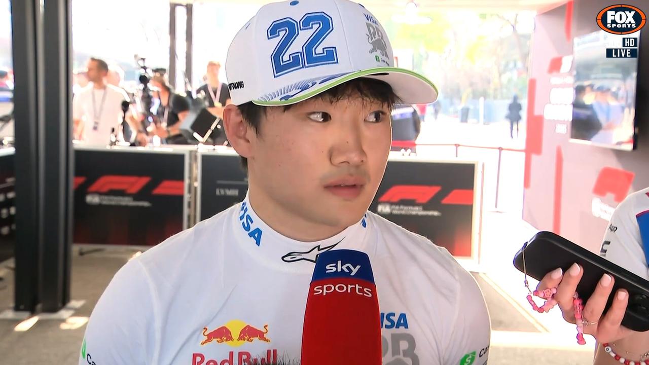 Yuki Tsunoda interviewed by Sky Sports in the pit lane media paddock. Photo: Kayo.