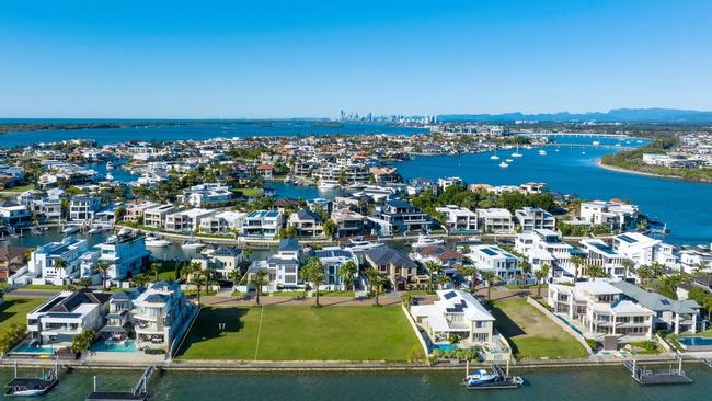 A 701 sqm block of land on the water at 17 Knightsbridge Pde, Sovereign Islands, is for sale for offers over $4m.