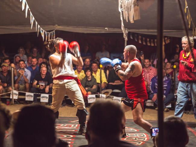 Fred Brophy’s Boxing Troupe is a popular fixture at the Birdsville races.