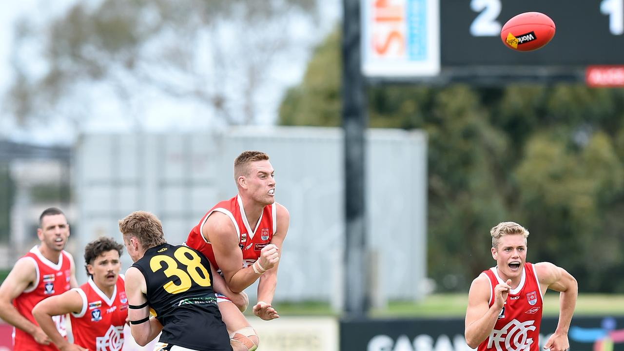 McHenry gets airborne against Torquay in 2022.