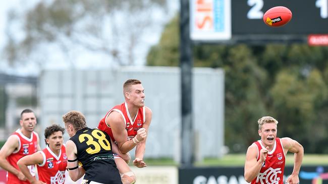 McHenry gets airborne against Torquay in 2022.