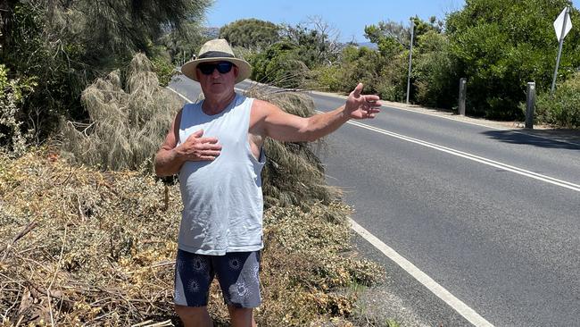 Mark Young where he was forced off the road in Mt Martha by a pair of cyclists. Picture: Lucy Callander