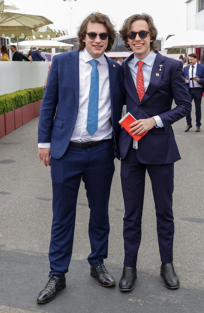 Woody and Andrew Kroger at Champions Stakes Day at Flemington Racecourse. Picture: Ian Currie