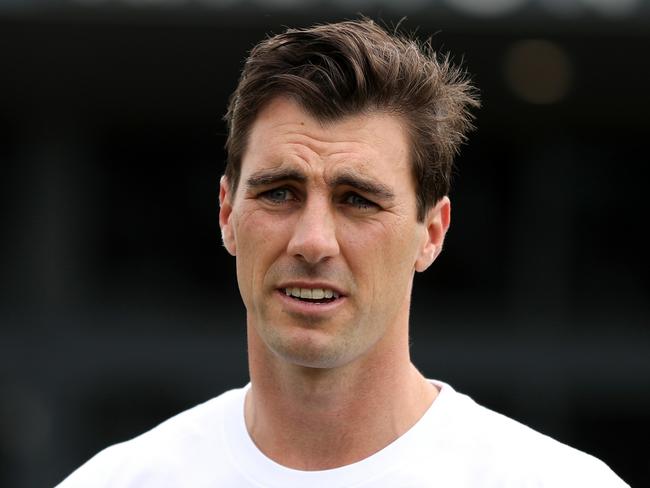 PENRITH, AUSTRALIA - FEBRUARY 03: Pat Cummins speaks with the media during a Cricket Australia media announcement at Penrith Cricket Club on February 03, 2022 in Penrith, Australia. (Photo by Brendon Thorne/Getty Images for the Australian Cricketers' Association)