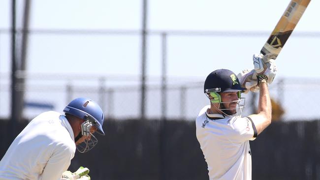 Simon Bray cuts during his half-century on Saturday. Picture: Hamish Blair.