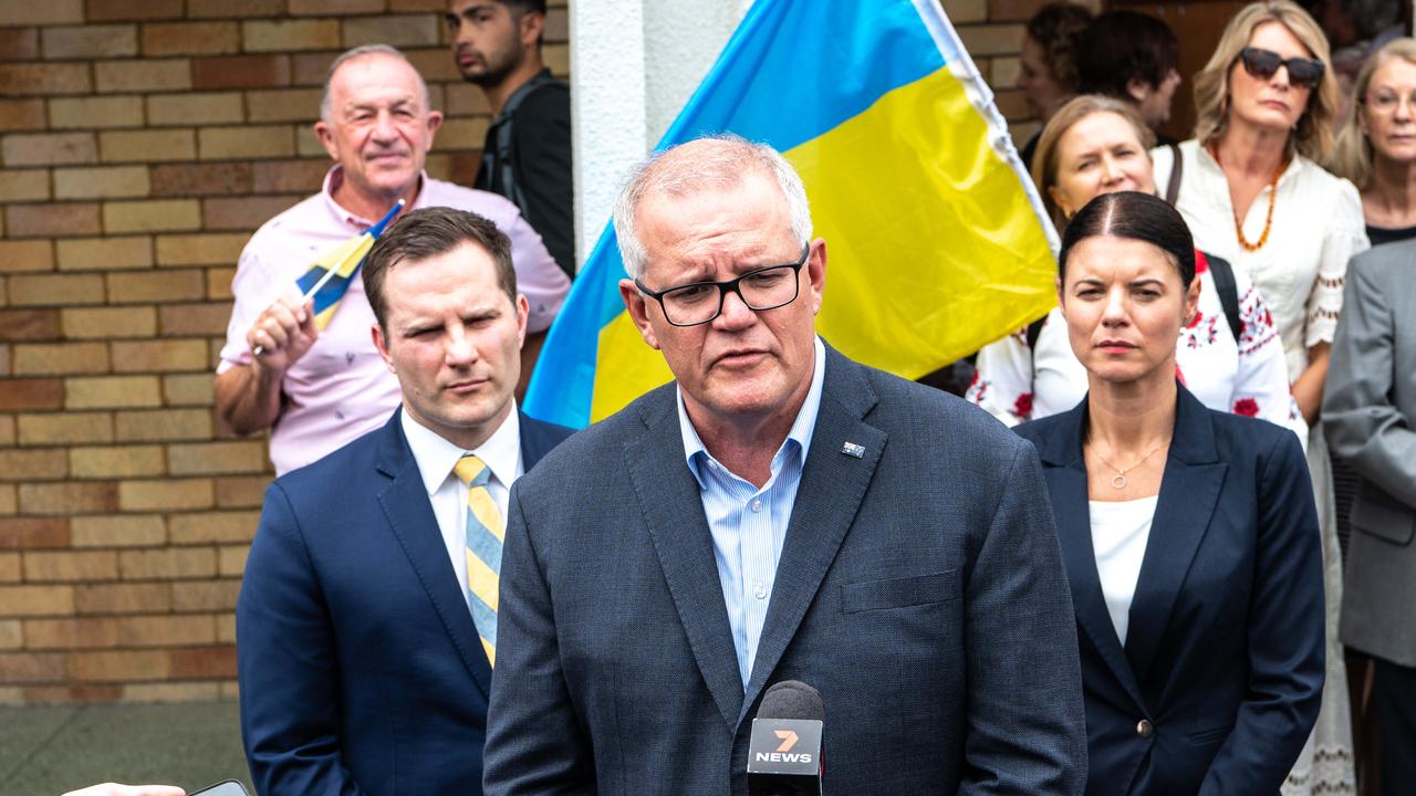 The PM at a Ukrainian Church vigil in Sydney on Sunday. Photo: NCA NewsWire / Flavio Brancaleone