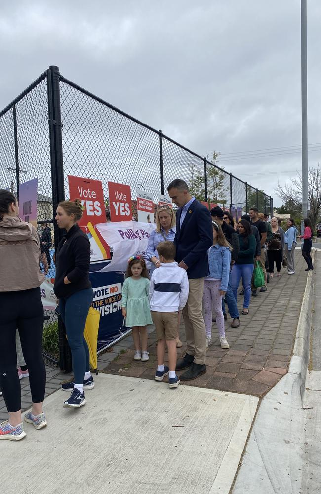 SA Premier Peter Malinauskas joined by his wife and children at Brompton Voice polling station.