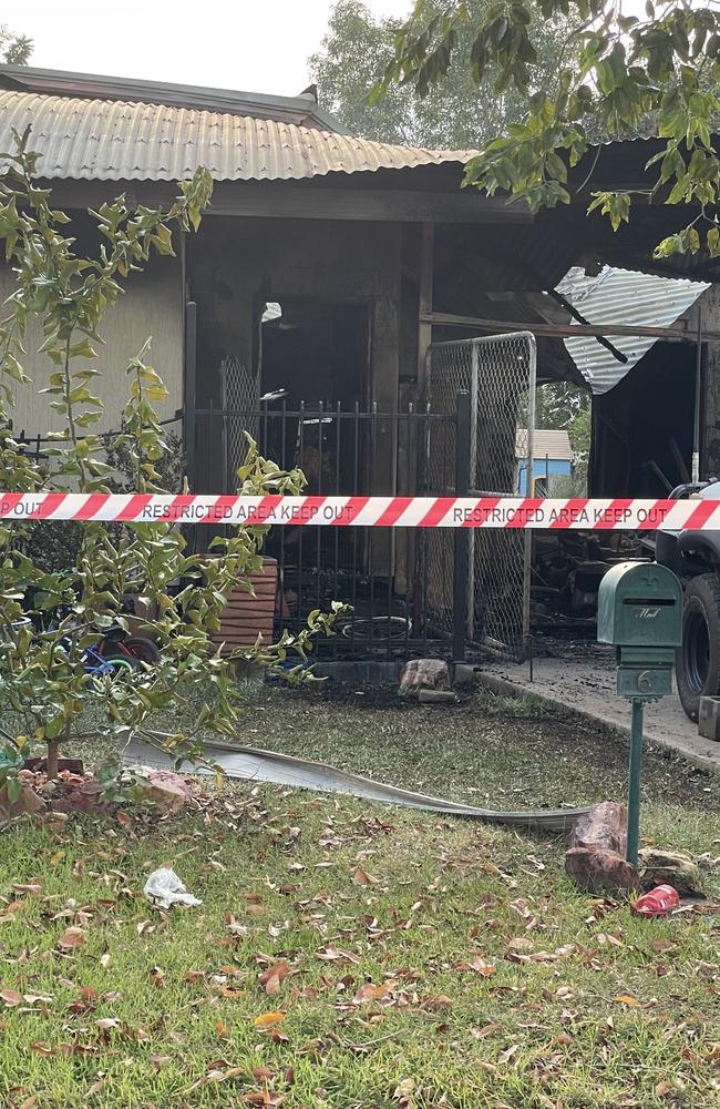 Smoke was seen still coming from the property later on Friday morning. Picture: Nathaniel Chambers