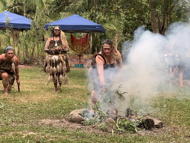 Giya Gia women performed a traditional smoke ceremony today in preparation for the upcoming state election. Picture: Laura Thomas