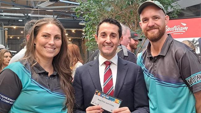 Premier David Crisafulli with the Manager of Bowen Tourism and Business, Leanne Abernethy and Chair Jenn Honnery. Photo: Contributed