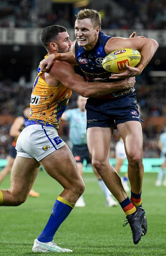 Jordan Dawson was one of six Crows to kick two goals against the Eagles. Picture: Mark Brake/Getty Images