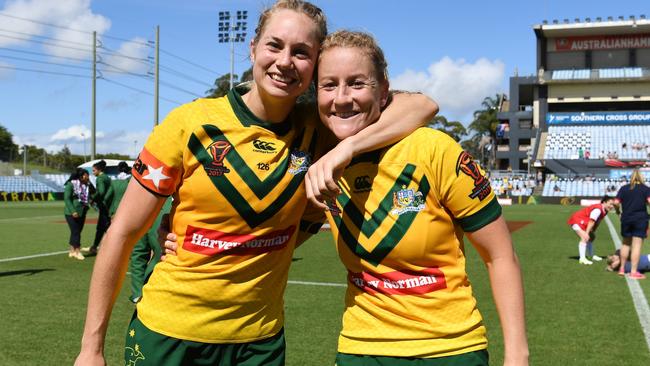 Kezie Apps and Talesha Quinn are history makers in NRL Women’s. Pic: NRL Photos / Gregg Porteous