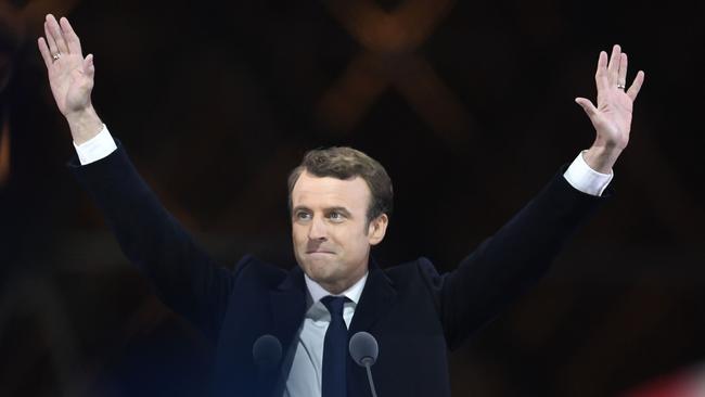 French president-elect Emmanuel Macron greets supporters. Photo: AFP