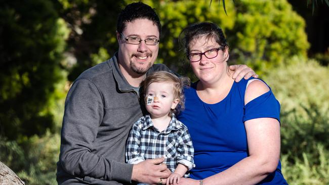 Adam Barton and Tara Campbell with Ryder. Picture: Sarah Matray