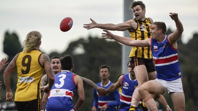 Eastern league Premier Division contenders Rowville and South Croydon form one of many mouth-watering local footy clashes this weekend. Picture: Valeriu Campan