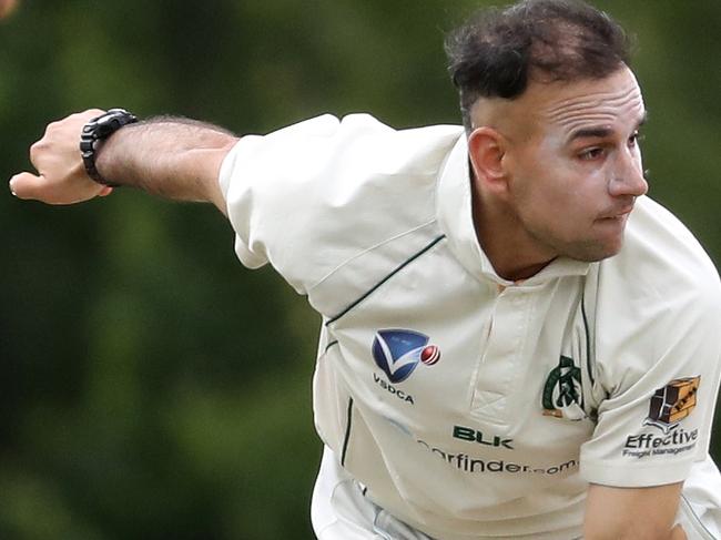 Box Hill bowler Saeed Muhammed in action during the VSDCA match between Box Hill and Brighton played at Box Hill City Oval on Saturday 28th October, 2017.