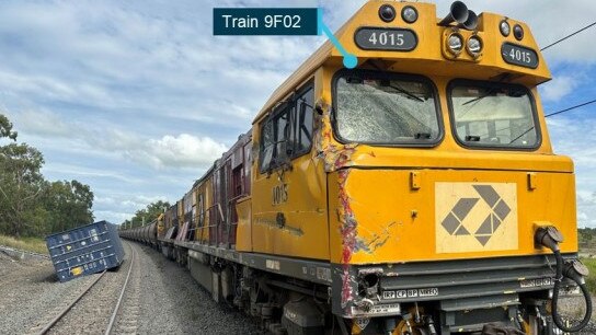 Damage to leading locomotive of train 9F02. Photo: ATSB