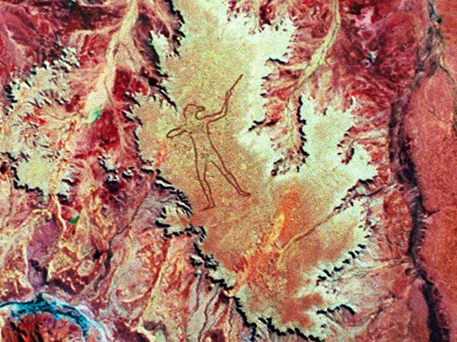 A 1998 satellite image of the Marree Man. Picture: Australian Surveying and Land Information