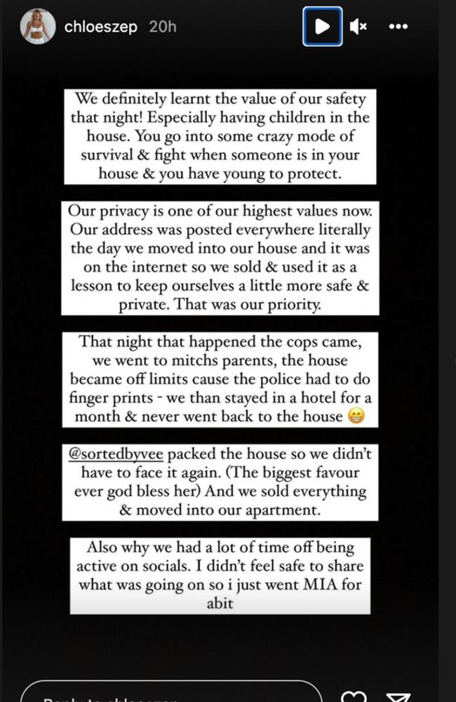 The family fled in the night and never returned. Picture: Instagram/chloeszep