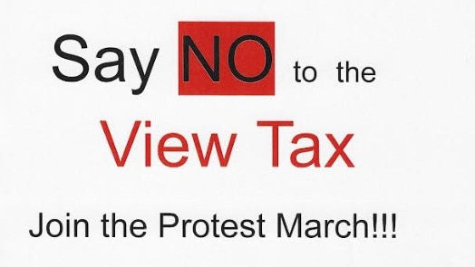 Gold Coast unit owners opposed to a View Tax are about to stage protests at City Hall. This is the poster being distributed around apartment blocks.