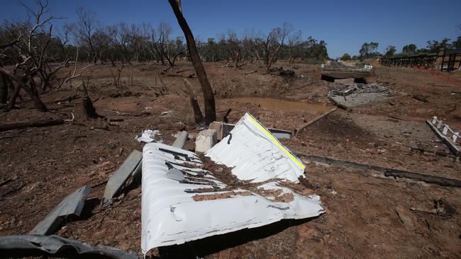 The roof of the fire truck that was blown off from the blast. Picture: Peter Wallis