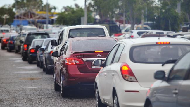 Traffic delays are common at the intersection. Stock photo.