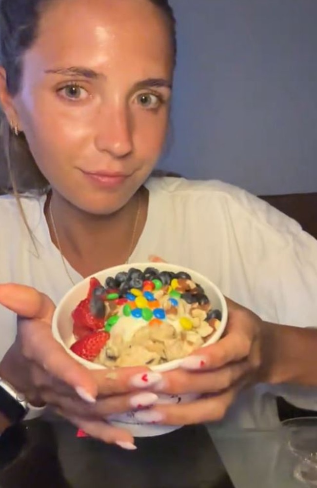 A woman has worked out how many calories are in a standard yoghurt bowl. Picture: TikTok