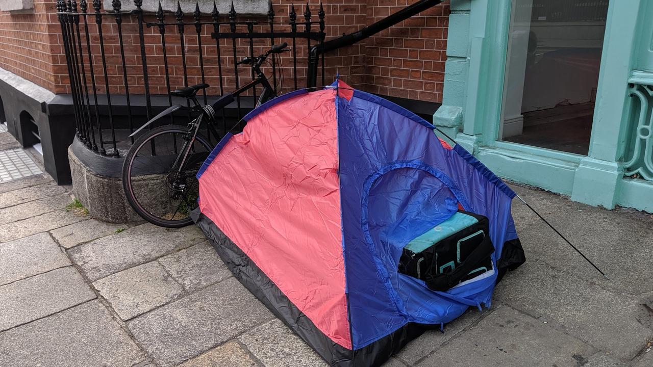 The photo apparently shows a Deliveroo worker sleeping rough. Picture: Twitter/@Ireland_Greener