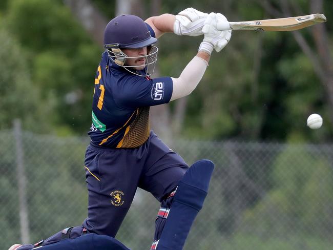 Strathmore batsman Chris Williams drives earlier this season in the VTCA. 