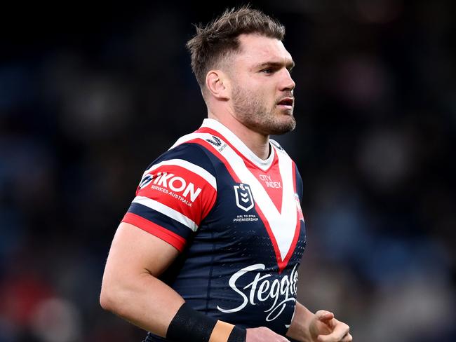 SYDNEY, AUSTRALIA - JUNE 10: Angus Crichton of the Roosters warms up ahead of the round 15 NRL match between Sydney Roosters and Penrith Panthers at Allianz Stadium on June 10, 2023 in Sydney, Australia. (Photo by Jason McCawley/Getty Images)