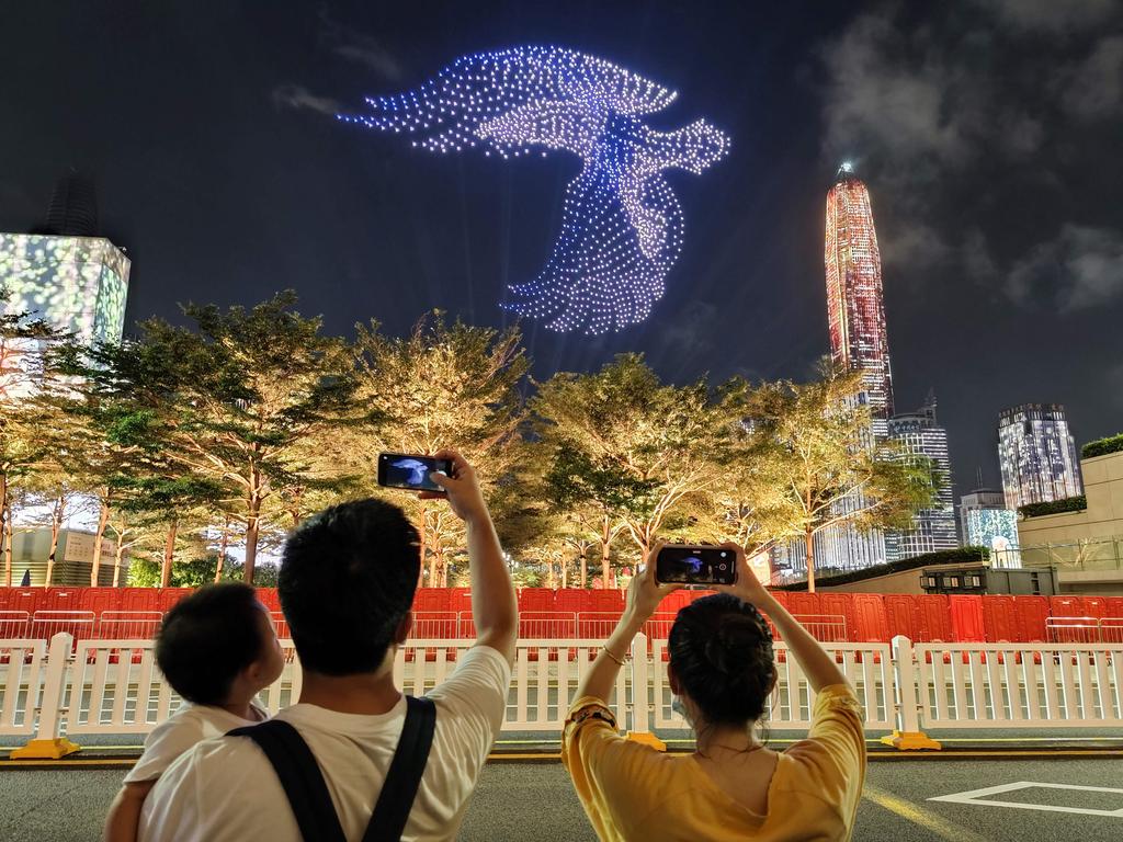 A bird formed by drones during a show marking the 100th anniversary of the Chinese Communist Party in Shenzhen. Picture: AFP