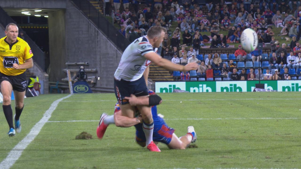 Images of the McDonald Jones Stadium pitch on the night Brett Morris and Lindsay Collins suffered season-ending injuries. Picture: Fox Sports