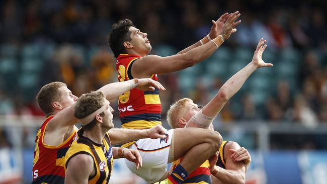 Shane McAdam flies for the Crows.