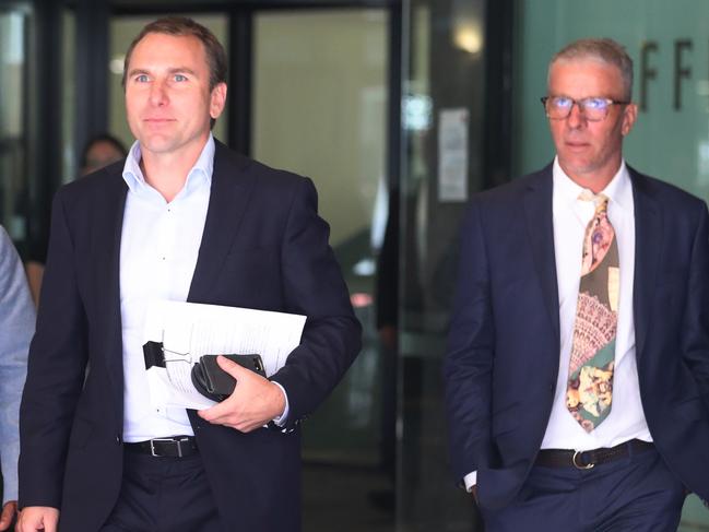 Arborist George Palmer (right) leaves the Downing Centre with friend Richard Buttrose. Pic: John Grainger