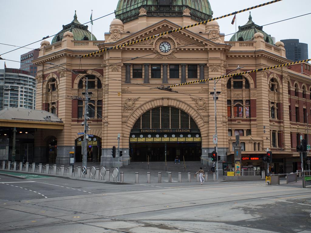 Melbourne streets are empty amid a two week lockdown due to the recent outbreak of coronavirus. Picture: Paul Jeffers