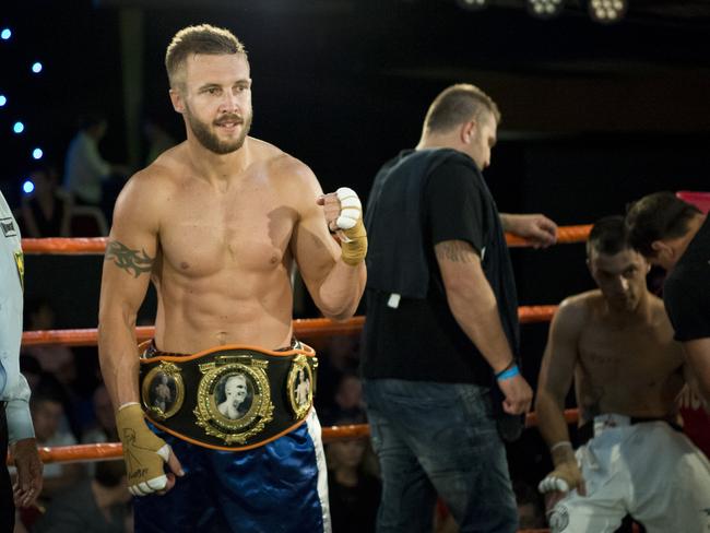 Kris George wins his bout against Argentinian Maximiliano Scalzone to claim a Brayd Smith World United Championship belt as part of Smithy and TGW Bring The Big Fights 19 at Rumours International, Saturday, March10, 2018.