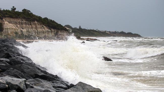 Rough waves batter the coast at Half Moon Bay, Black Rock. Picture: Sarah Matray