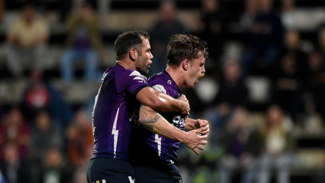 Cameron Munster celebrated his return from injury with the opening try of the match. Picture: Getty Images.